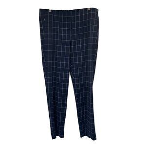 J.Jill Cotton Stretch Navy Windowpane Check Pants pull on Size 12 ankle